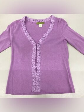 Sigrid Olsen Lavender Knit Cardigan with Lace Trim